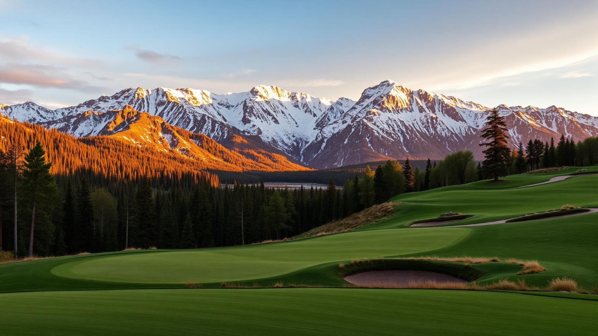 Colorado mountain golf course at golden hour